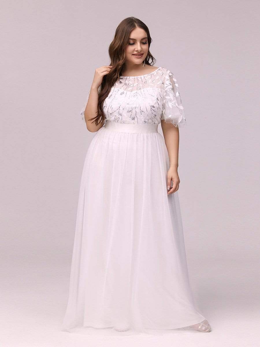 COLOR=White | Plus Size Women'S Embroidery Evening Dresses With Short Sleeve-White 4 COLOR=White | Plus Size Women'S Embroidery Evening Dresses With Short Sleeve-White 4