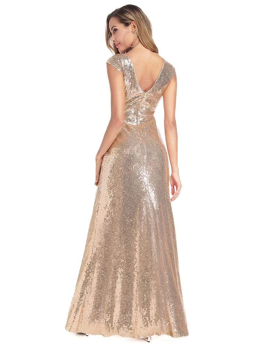 Color=Rose Gold | Women'S Double V-Neck Wrap Sequin Dress Bodycon Evening Dress-Rose Gold 2 Color=Rose Gold | Women'S Double V-Neck Wrap Sequin Dress Bodycon Evening Dress-Rose Gold 2
