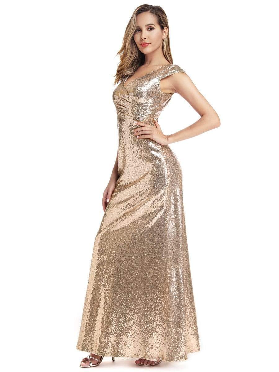 Color=Rose Gold | Women'S Double V-Neck Wrap Sequin Dress Bodycon Evening Dress-Rose Gold 3 Color=Rose Gold | Women'S Double V-Neck Wrap Sequin Dress Bodycon Evening Dress-Rose Gold 3