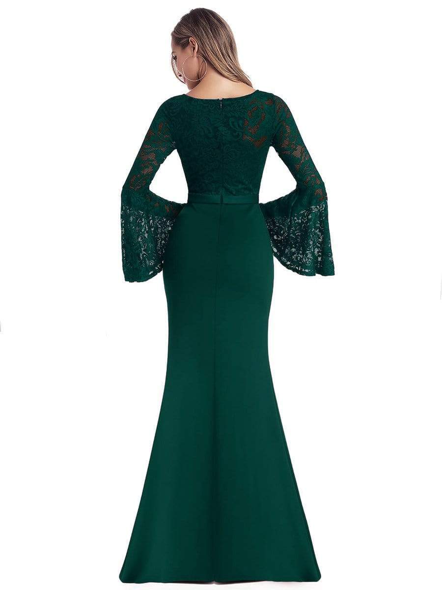 Color=Dark Green | Elegant Round Neckline Lace Mermaid Evening Dress-Dark Green 2 Color=Dark Green | Elegant Round Neckline Lace Mermaid Evening Dress-Dark Green 2
