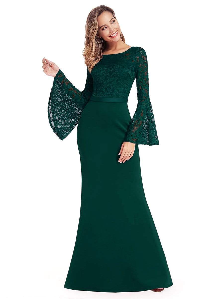 Color=Dark Green | Elegant Round Neckline Lace Mermaid Evening Dress-Dark Green 3 Color=Dark Green | Elegant Round Neckline Lace Mermaid Evening Dress-Dark Green 3