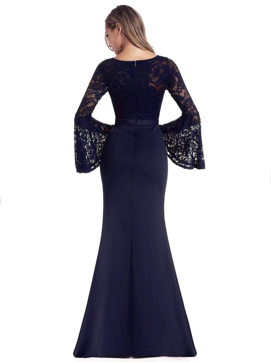 Color=Navy Blue | Elegant Round Neckline Lace Mermaid Evening Dress-Navy Blue 2 Color=Navy Blue | Elegant Round Neckline Lace Mermaid Evening Dress-Navy Blue 2