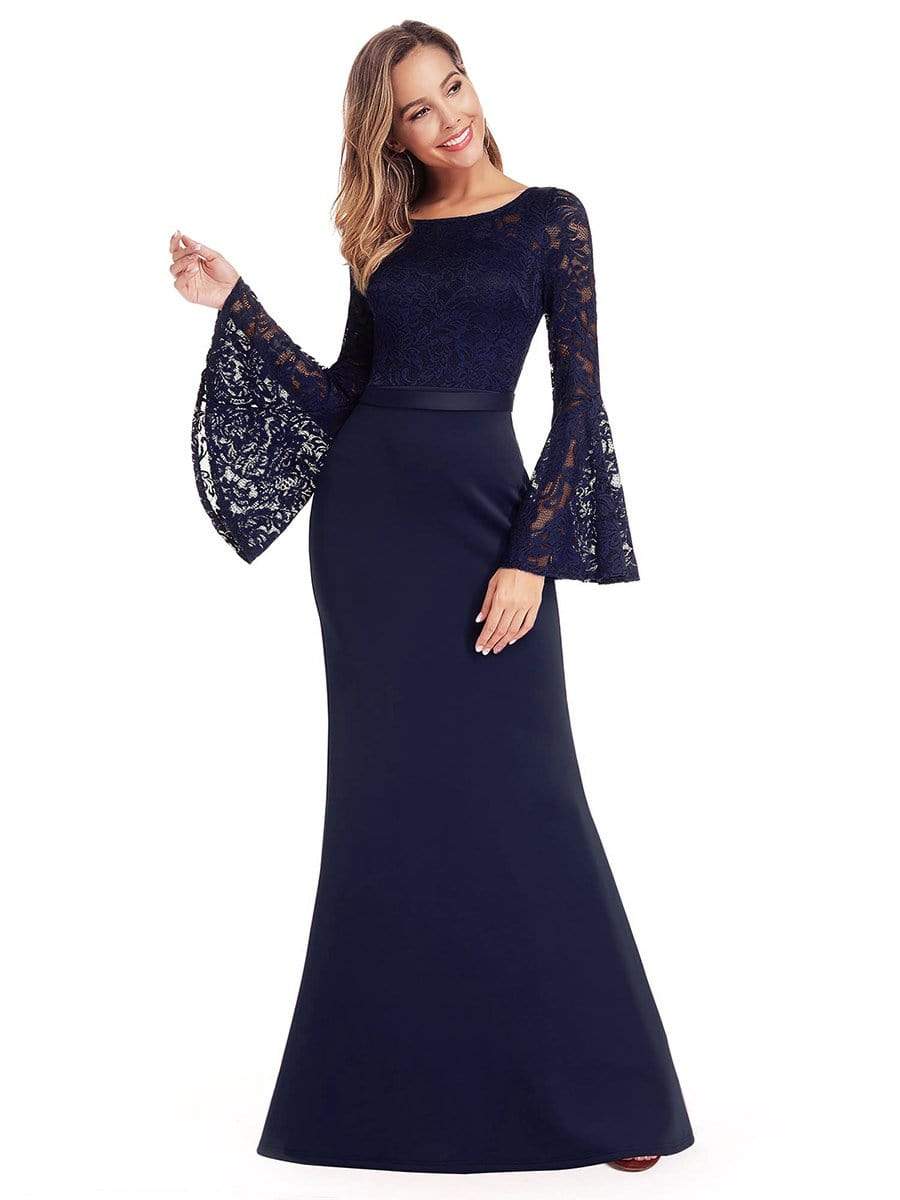 Color=Navy Blue | Elegant Round Neckline Lace Mermaid Evening Dress-Navy Blue 3 Color=Navy Blue | Elegant Round Neckline Lace Mermaid Evening Dress-Navy Blue 3