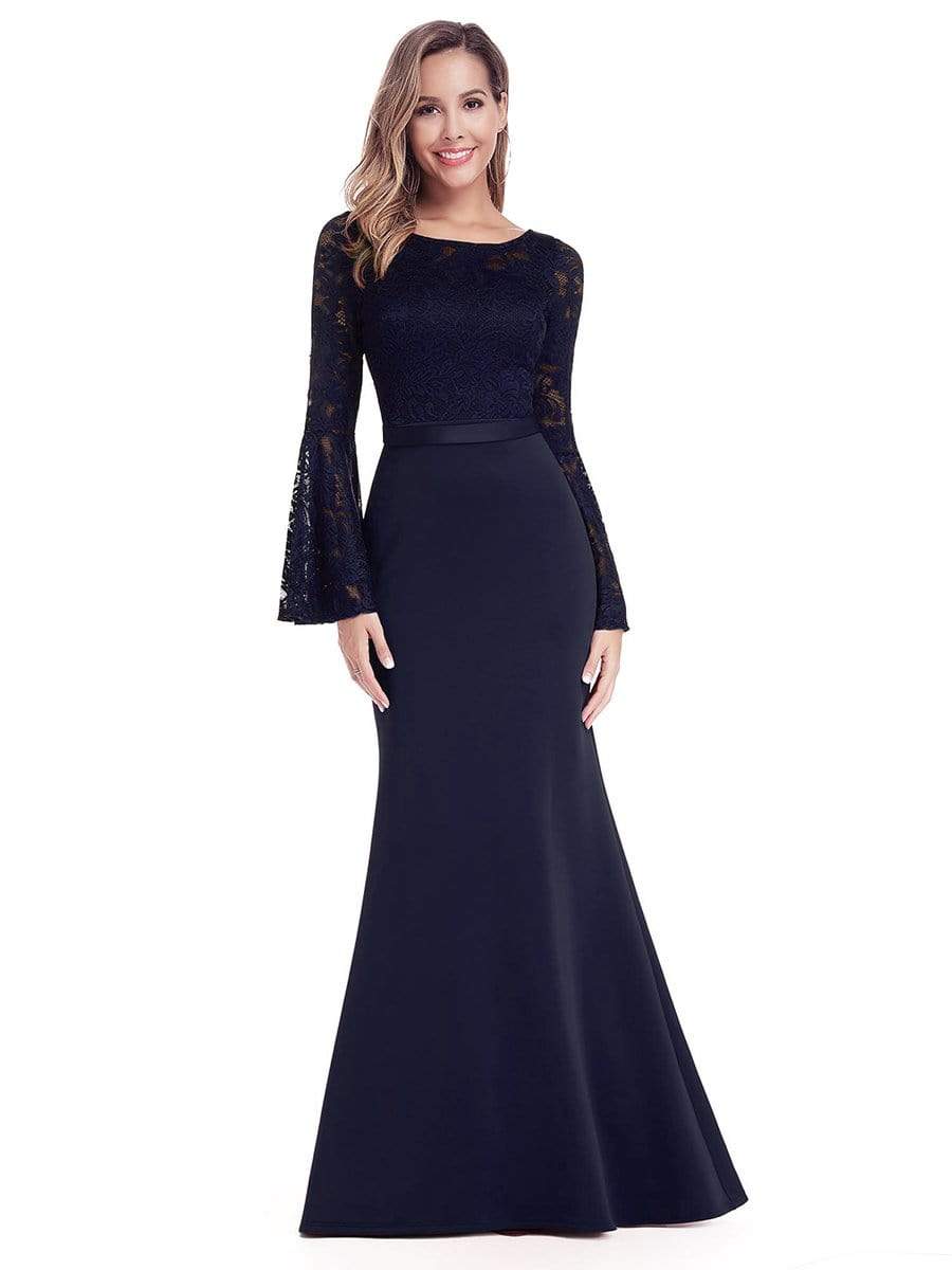 Color=Navy Blue | Elegant Round Neckline Lace Mermaid Evening Dress-Navy Blue 1 Color=Navy Blue | Elegant Round Neckline Lace Mermaid Evening Dress-Navy Blue 1