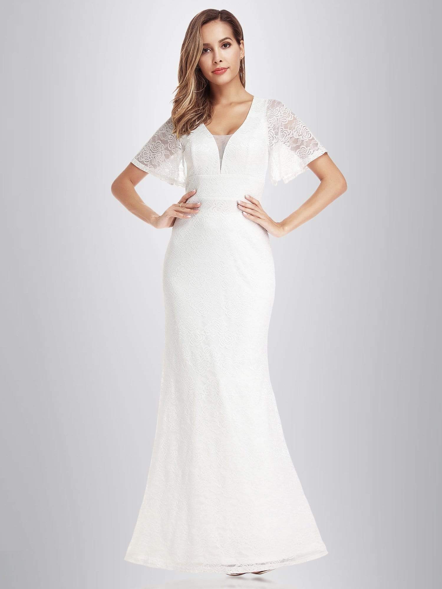 Color=White | Ever-Pretty Fishtail Lace Wedding Dresses With Cap Sleeve-White 1 Color=White | Ever-Pretty Fishtail Lace Wedding Dresses With Cap Sleeve-White 1