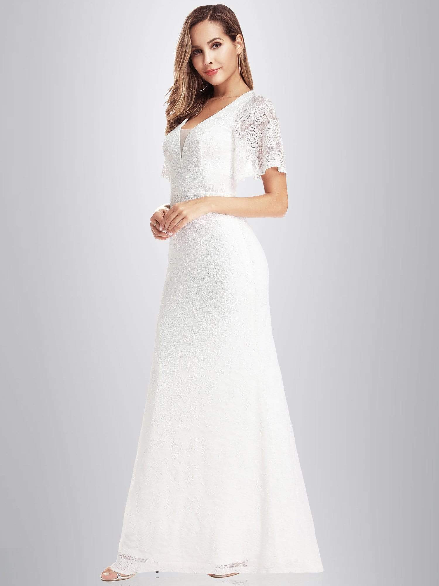 Color=White | Ever-Pretty Fishtail Lace Wedding Dresses With Cap Sleeve-White 3 Color=White | Ever-Pretty Fishtail Lace Wedding Dresses With Cap Sleeve-White 3