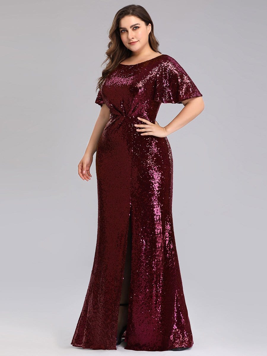 Color=Burgundy | Women'S Plus Size Sequin Dress Mermaid Maxi Dress-Burgundy 3 Color=Burgundy | Women'S Plus Size Sequin Dress Mermaid Maxi Dress-Burgundy 3