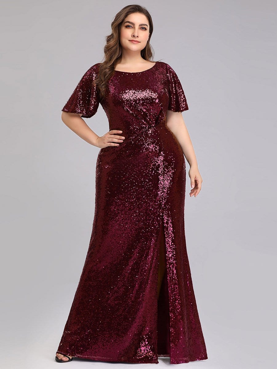 Color=Burgundy | Women'S Plus Size Sequin Dress Mermaid Maxi Dress-Burgundy 1 Color=Burgundy | Women'S Plus Size Sequin Dress Mermaid Maxi Dress-Burgundy 1