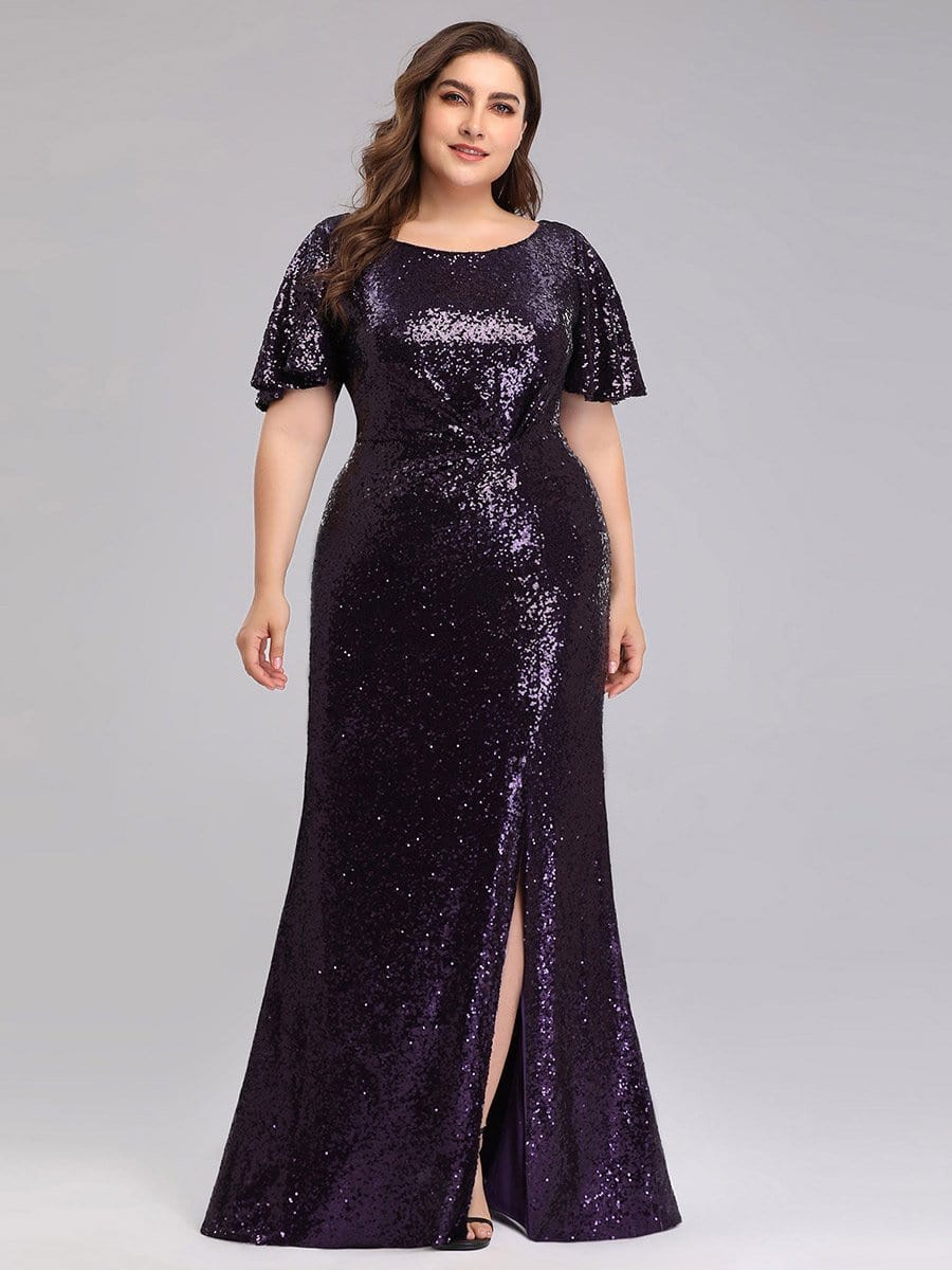 Color=Dark Purple | Women'S Plus Size Sequin Dress Mermaid Maxi Dress-Dark Purple 4 Color=Dark Purple | Women'S Plus Size Sequin Dress Mermaid Maxi Dress-Dark Purple 4
