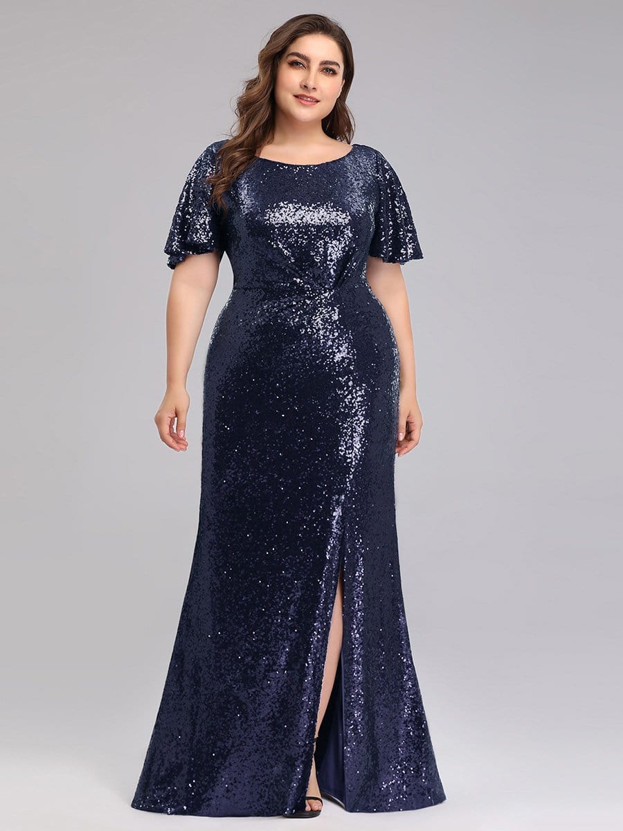 Color=Navy Blue | Women'S Plus Size Sequin Dress Mermaid Maxi Dress-Navy Blue 4 Color=Navy Blue | Women'S Plus Size Sequin Dress Mermaid Maxi Dress-Navy Blue 4