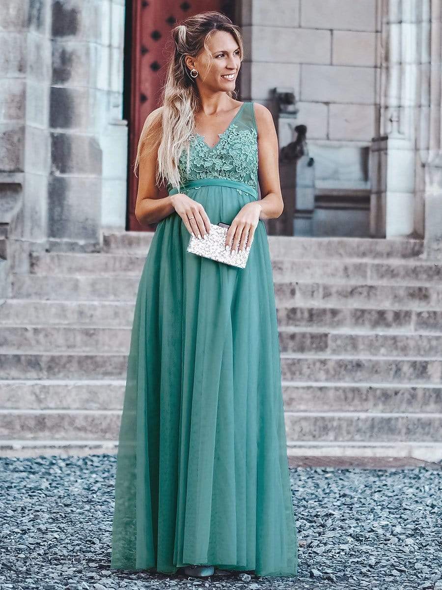 Color=Dusty Blue | Women'S A-Line V-Neck Floral Lace Appliques Bridesmaid Dress-Dusty Blue 8 Color=Dusty Blue | Women'S A-Line V-Neck Floral Lace Appliques Bridesmaid Dress-Dusty Blue 8