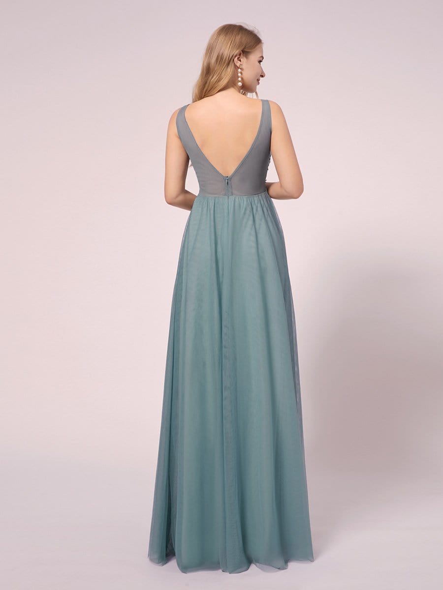 Color=Dusty Blue | Women's A-Line V-Neck Floral Lace Appliques Maternity Dresses-Dusty Blue 2 Color=Dusty Blue | Women's A-Line V-Neck Floral Lace Appliques Maternity Dresses-Dusty Blue 2