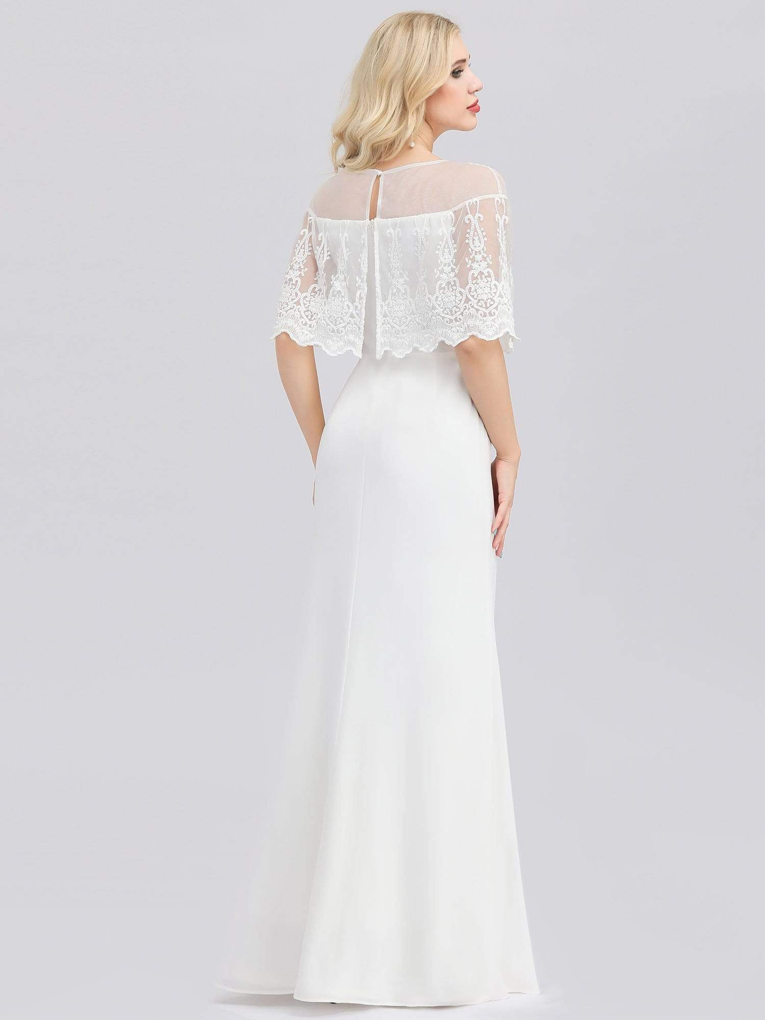 Color=White | Women'S Sweetheart Illusion Ruffle Sleeves Floor-Length Wedding Dress-White 5 Color=White | Women'S Sweetheart Illusion Ruffle Sleeves Floor-Length Wedding Dress-White 5