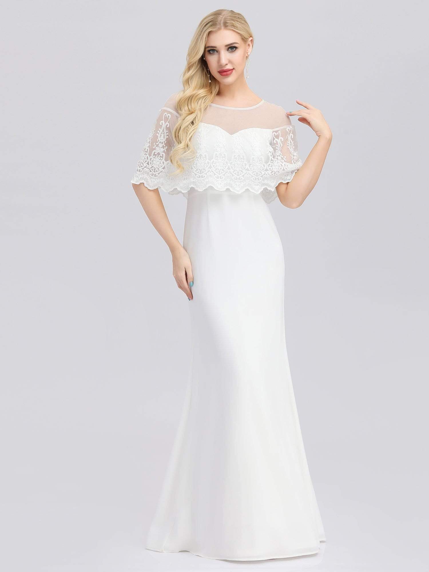 Color=White | Women'S Sweetheart Illusion Ruffle Sleeves Floor-Length Wedding Dress-White 2 Color=White | Women'S Sweetheart Illusion Ruffle Sleeves Floor-Length Wedding Dress-White 2