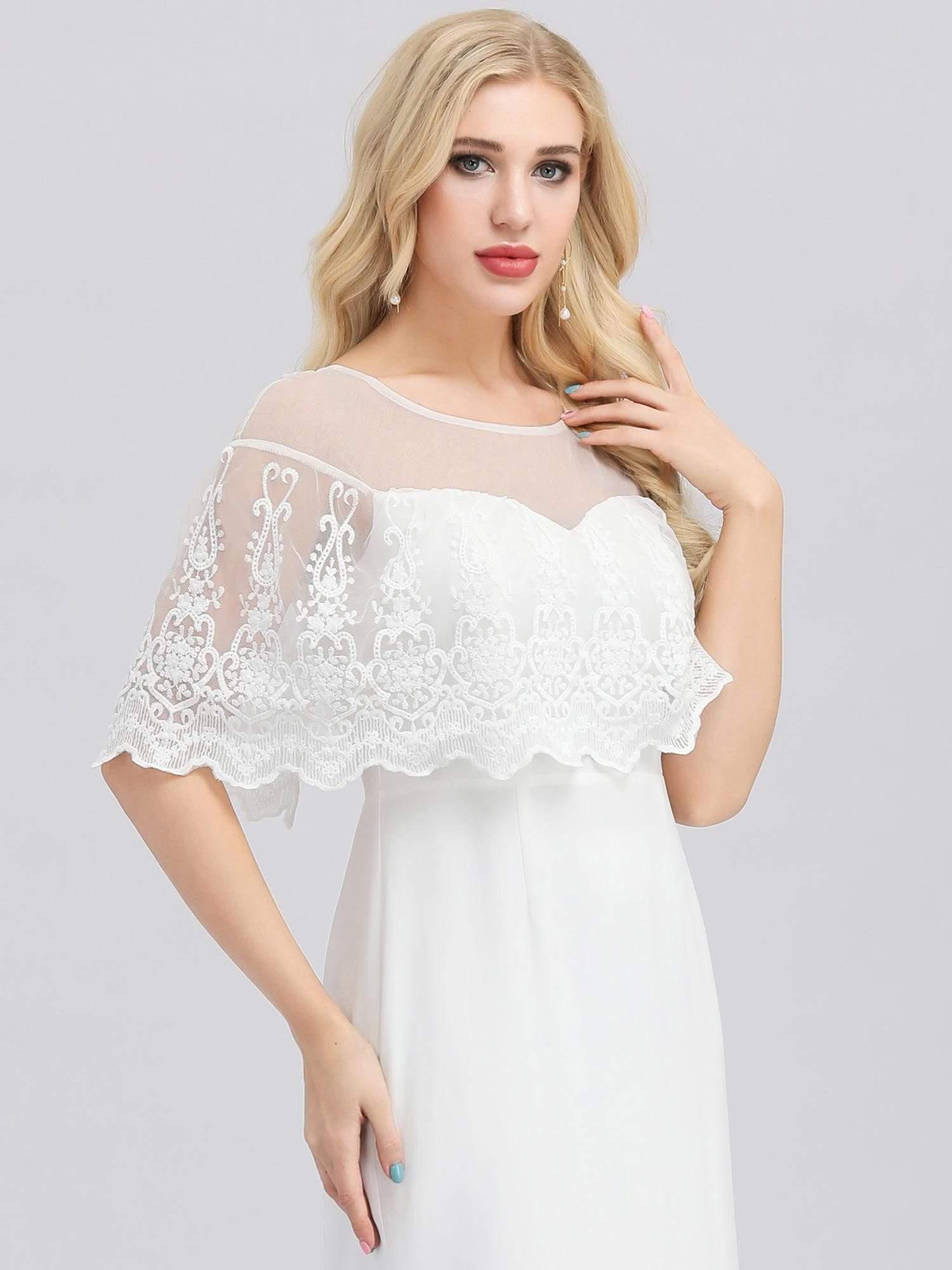 Color=White | Women'S Sweetheart Illusion Ruffle Sleeves Floor-Length Wedding Dress-White 4 Color=White | Women'S Sweetheart Illusion Ruffle Sleeves Floor-Length Wedding Dress-White 4