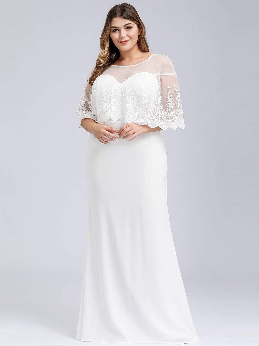 Color=White | Plus Size Women'S Sweetheart Illusion Ruffle Sleeves Floor-Length Bridesmaid Dress-White 1 Color=White | Plus Size Women'S Sweetheart Illusion Ruffle Sleeves Floor-Length Bridesmaid Dress-White 1