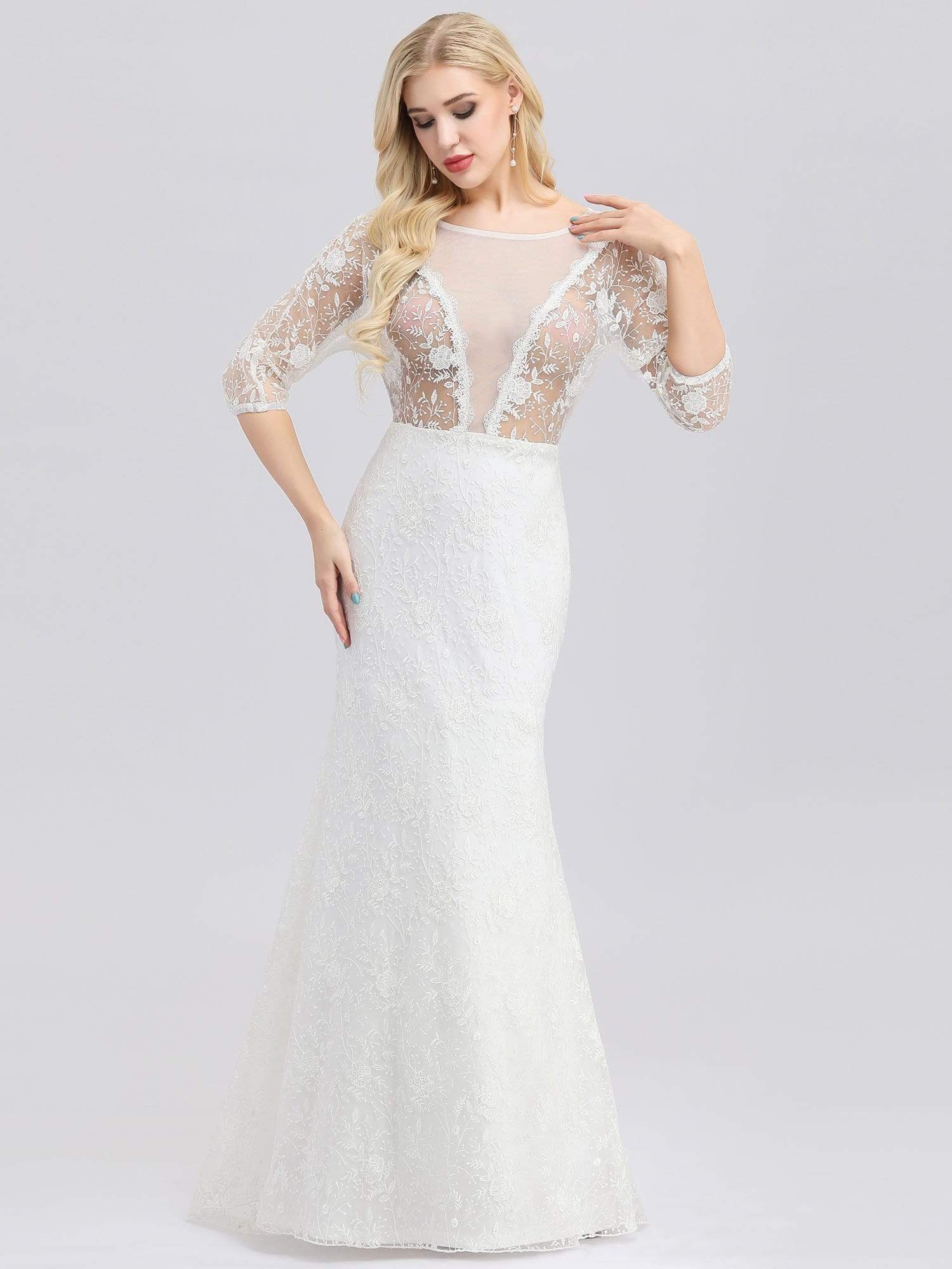 Color=White | Ever-Pretty Illusion Wedding Dresses With Half Sleeve-White 1 Color=White | Ever-Pretty Illusion Wedding Dresses With Half Sleeve-White 1