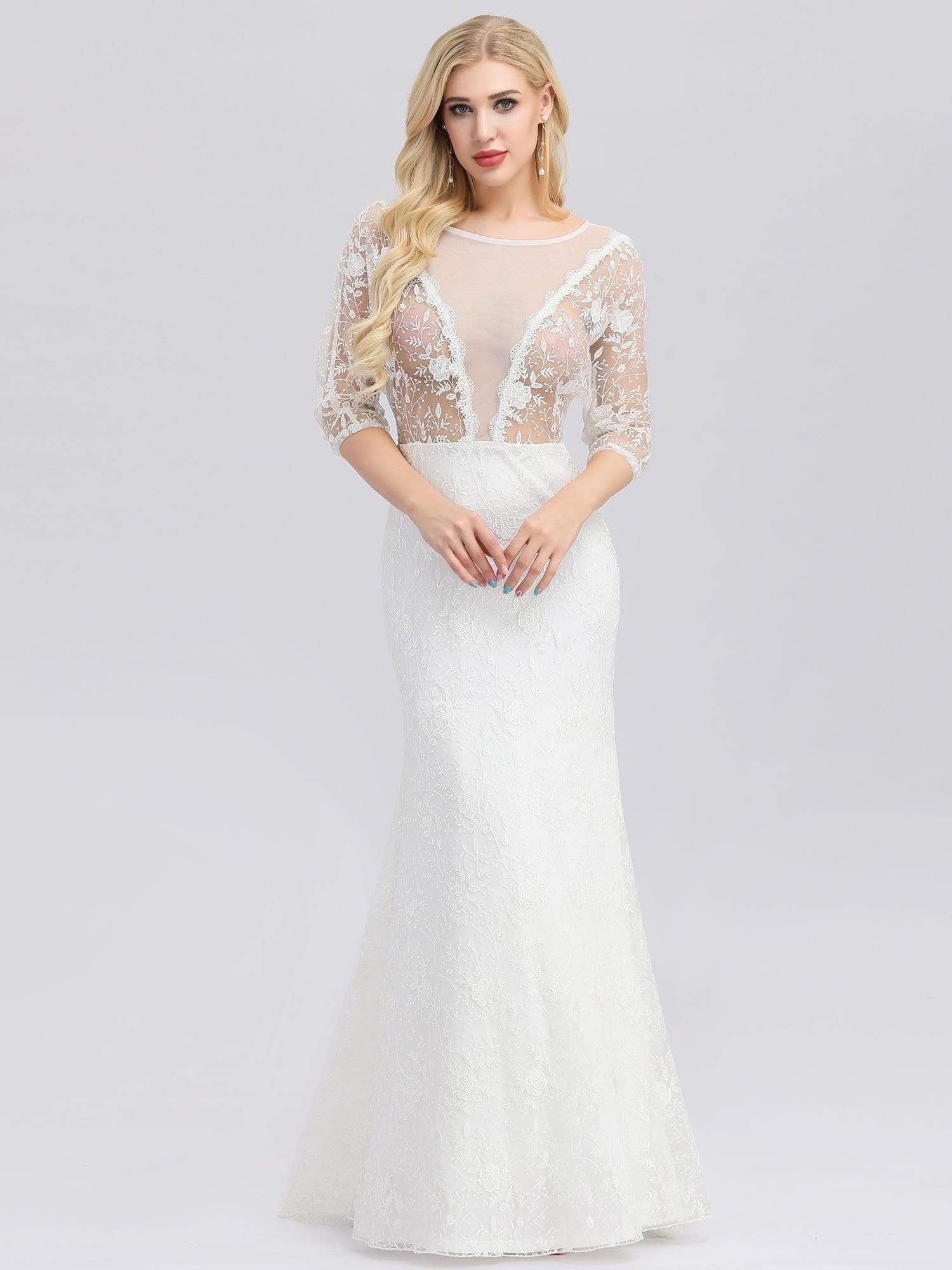 Color=White | Ever-Pretty Illusion Wedding Dresses With Half Sleeve-White 3 Color=White | Ever-Pretty Illusion Wedding Dresses With Half Sleeve-White 3