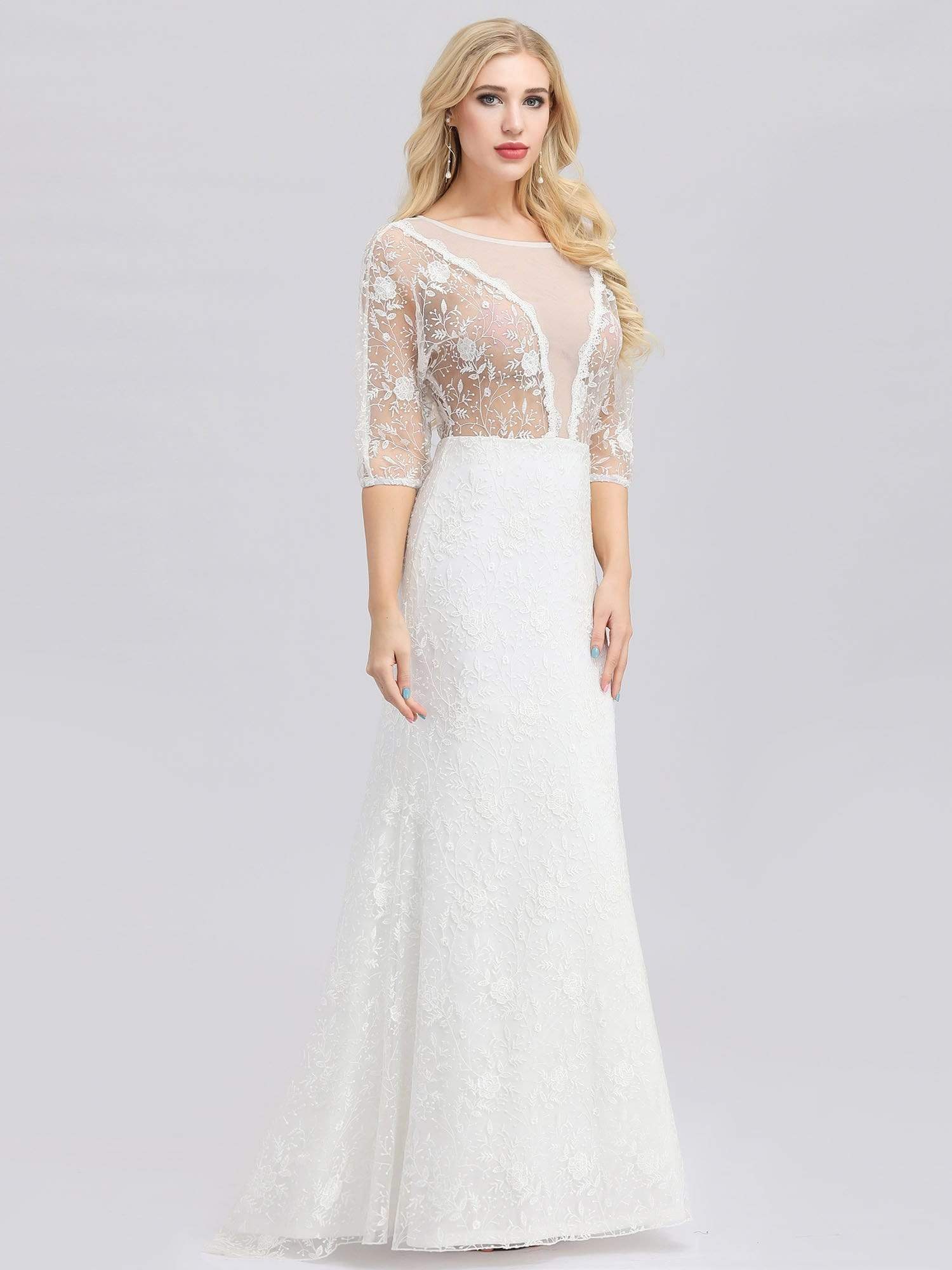 Color=White | Ever-Pretty Illusion Wedding Dresses With Half Sleeve-White 2 Color=White | Ever-Pretty Illusion Wedding Dresses With Half Sleeve-White 2