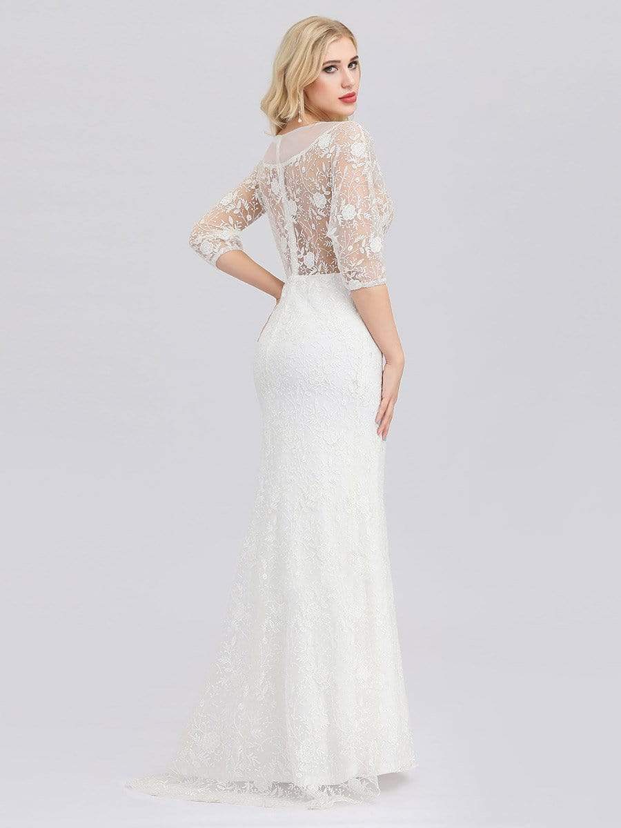 Color=White | Ever-Pretty Illusion Wedding Dresses With Half Sleeve-White 5 Color=White | Ever-Pretty Illusion Wedding Dresses With Half Sleeve-White 5