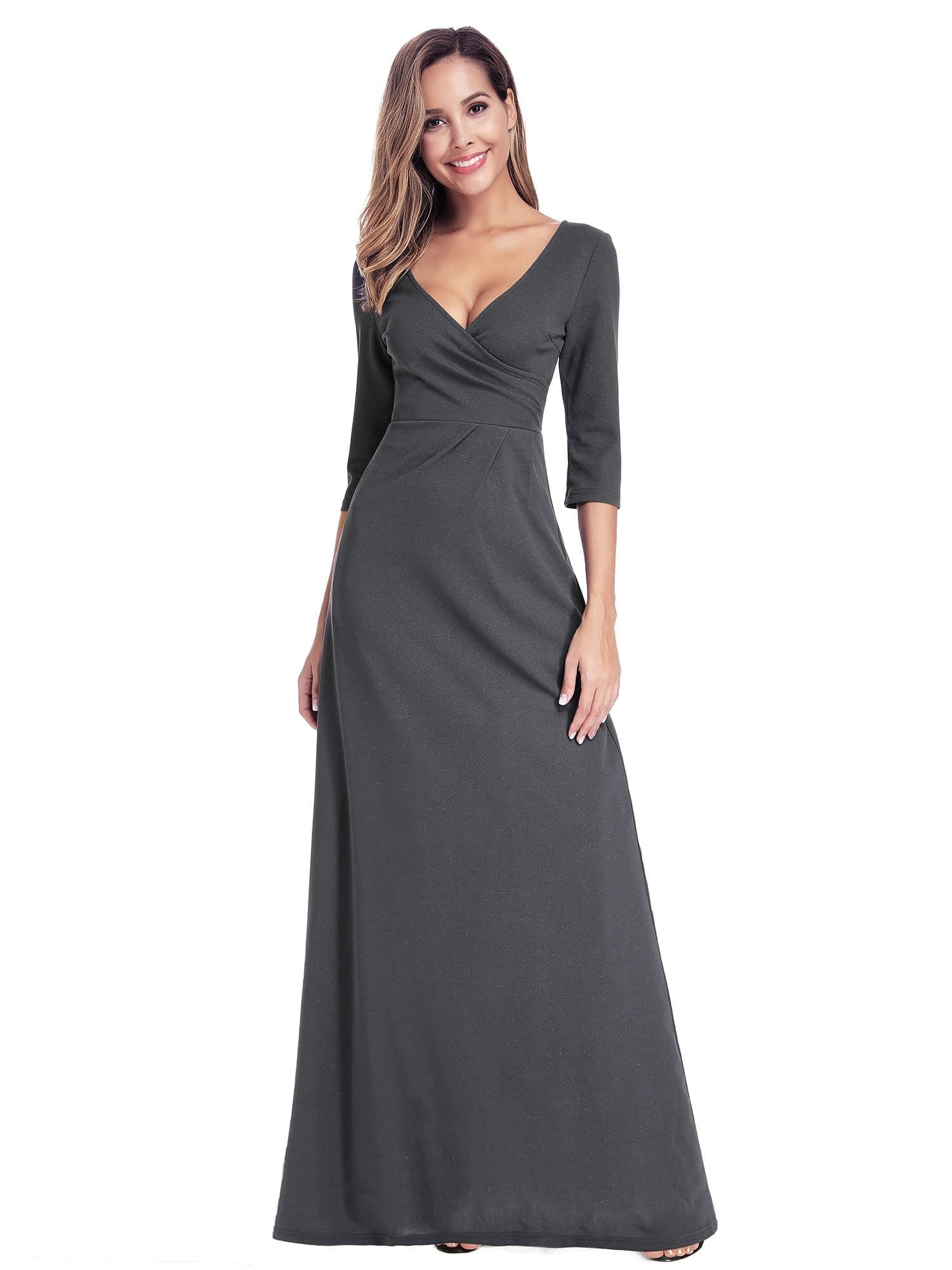Color=Deep Grey | Women'S V-Neck Wrap 3/4 Sleeve Floor-Length Evening Dress-Deep Grey 1 Color=Deep Grey | Women'S V-Neck Wrap 3/4 Sleeve Floor-Length Evening Dress-Deep Grey 1