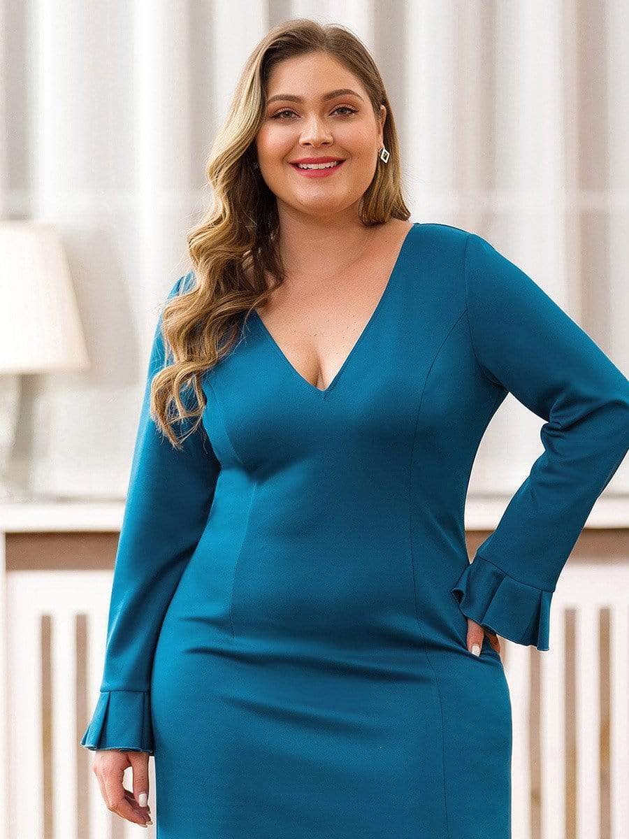 Color=Teal | Elegant V Neck High Slit Evening Dress-Teal 10 Color=Teal | Elegant V Neck High Slit Evening Dress-Teal 10