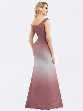 Color=Burgundy | Gradient Off Shoulder Fishtail Evening Dress-Burgundy 3