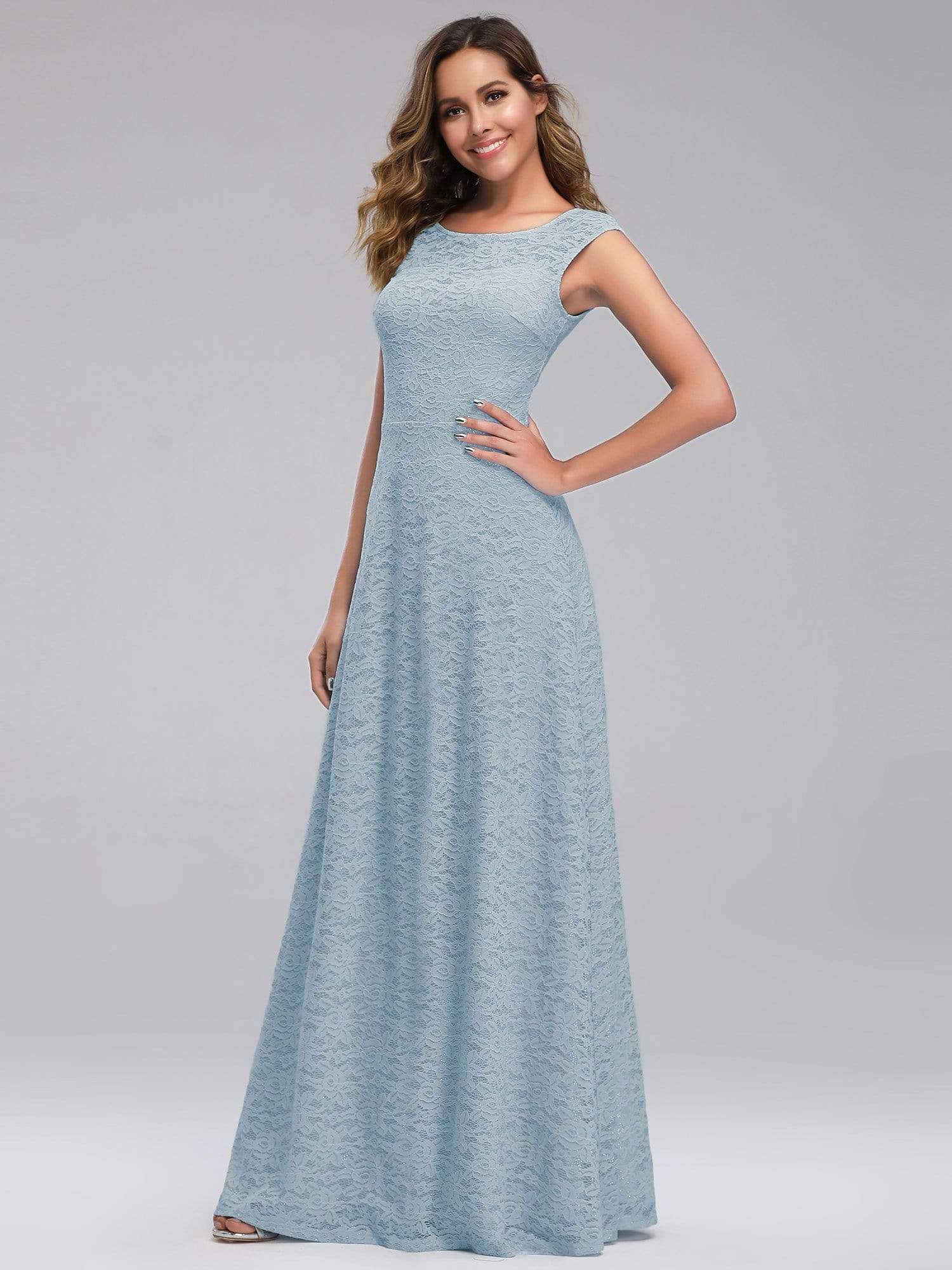 Color=Sky Blue | Women'S A-Line Cap Sleeve Floor-Length Evening Dress-Sky Blue 3 Color=Sky Blue | Women'S A-Line Cap Sleeve Floor-Length Evening Dress-Sky Blue 3