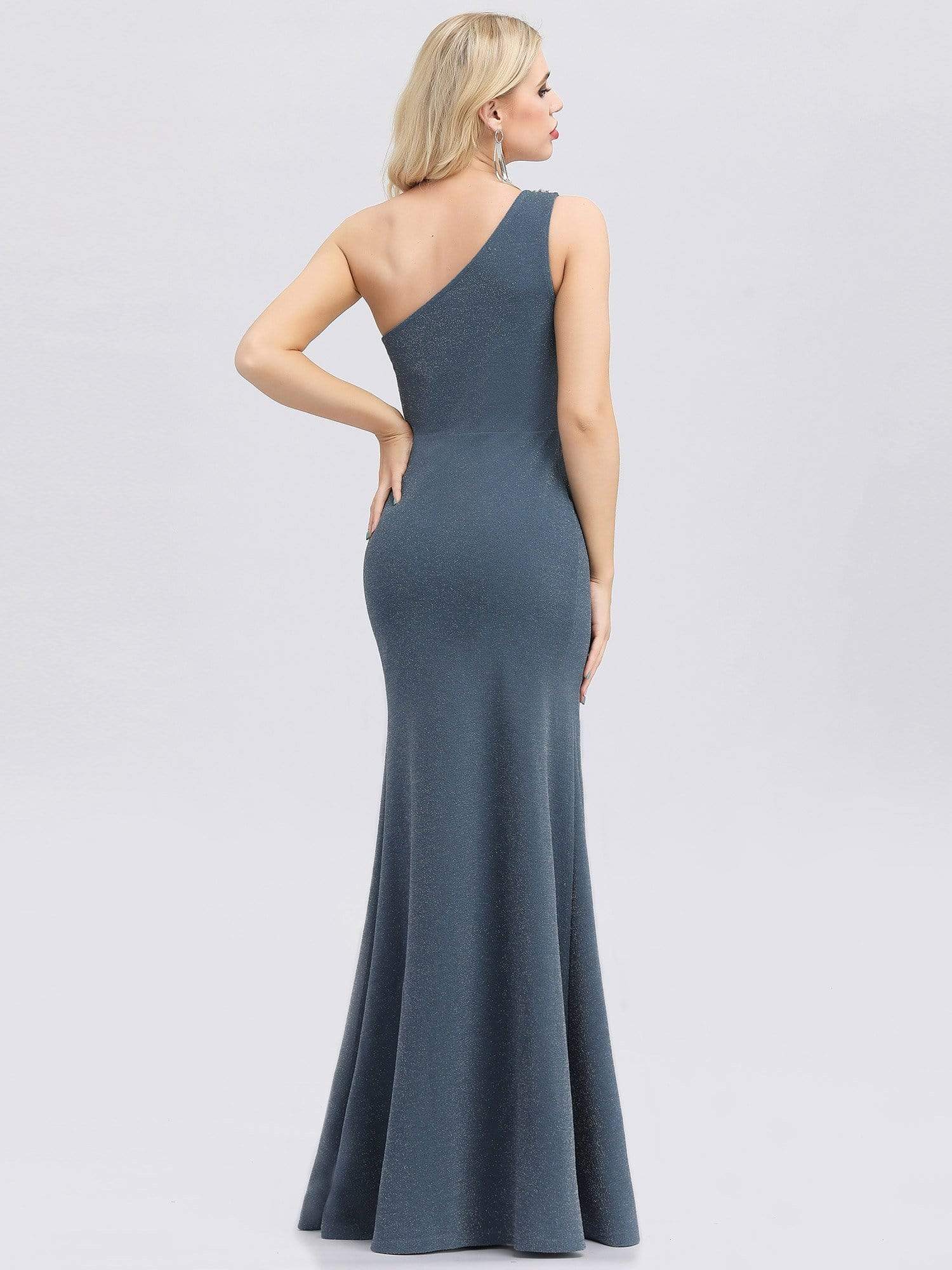 Color=Dusty Navy | Classic One Shoulder Evening Dress With High Split-Dusty Navy 2 Color=Dusty Navy | Classic One Shoulder Evening Dress With High Split-Dusty Navy 2