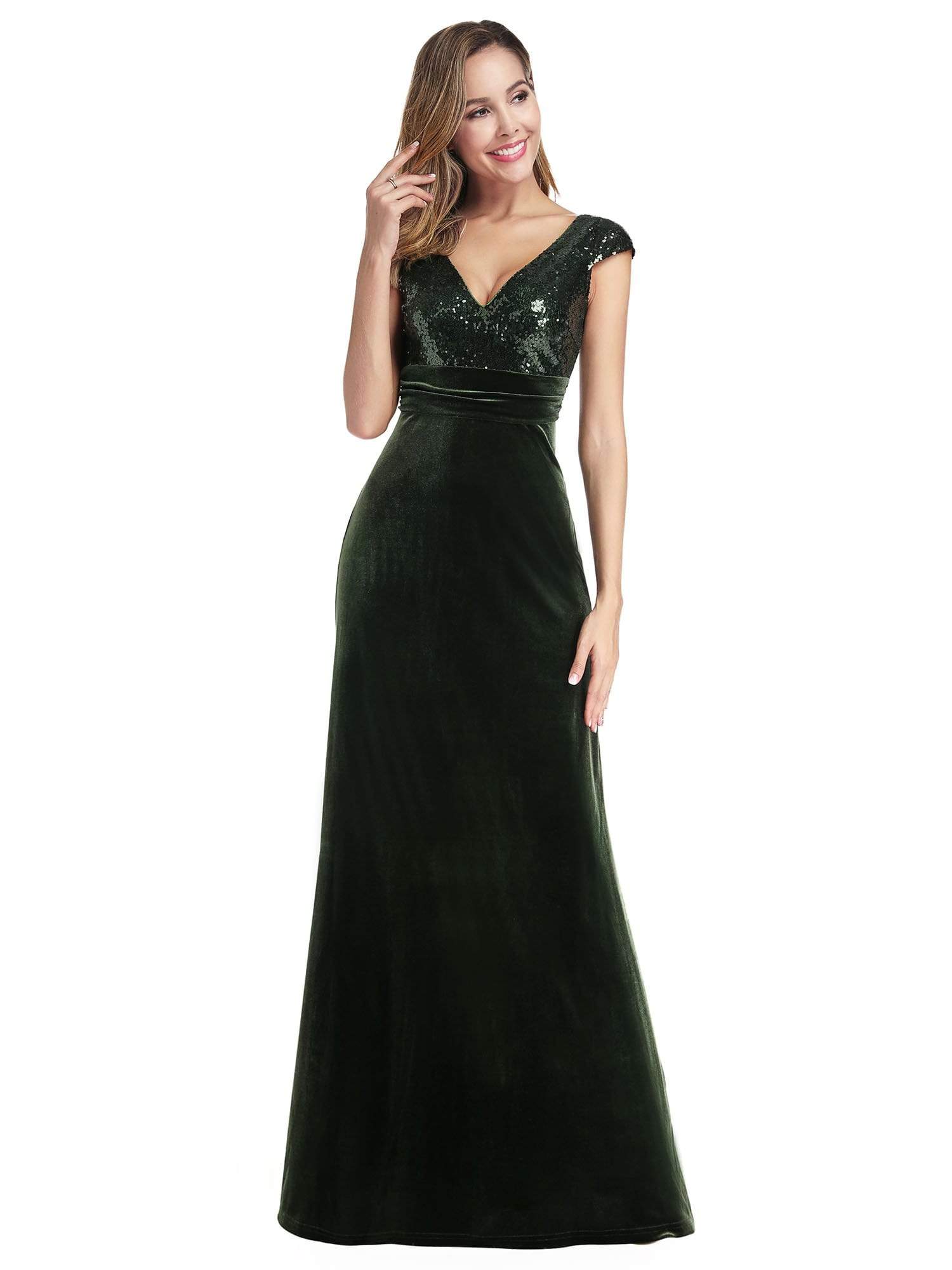 Color=Dark Green | Simple V Neck Sequin Party Dress-Dark Green 4 Color=Dark Green | Simple V Neck Sequin Party Dress-Dark Green 4