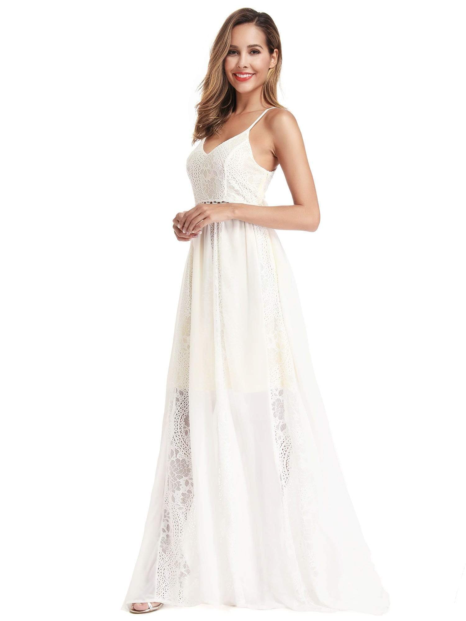 Color=Cream | V-Neck Spaghetti Straps Lace Maxi Dress-Cream 6 Color=Cream | V-Neck Spaghetti Straps Lace Maxi Dress-Cream 6