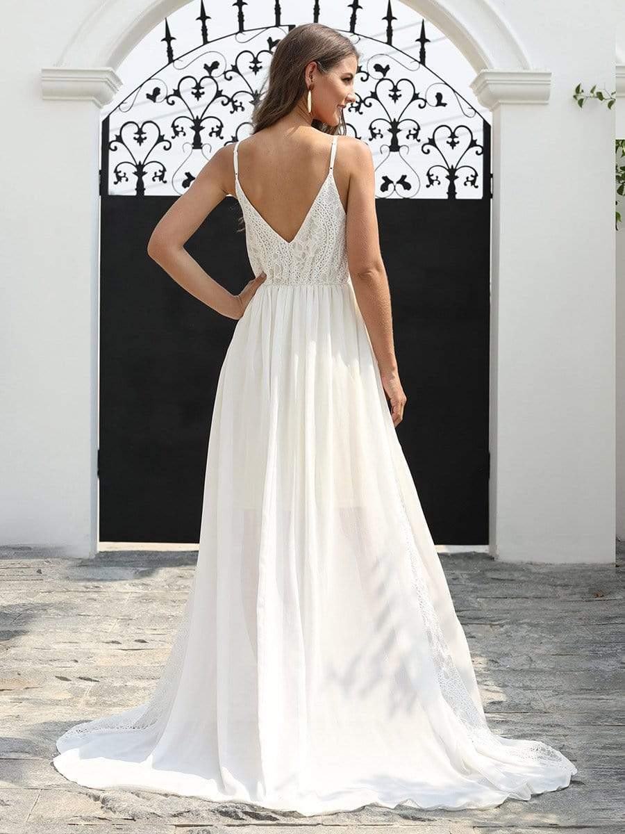 Color=Cream | V-Neck Spaghetti Straps Lace Maxi Dress-Cream 2 Color=Cream | V-Neck Spaghetti Straps Lace Maxi Dress-Cream 2