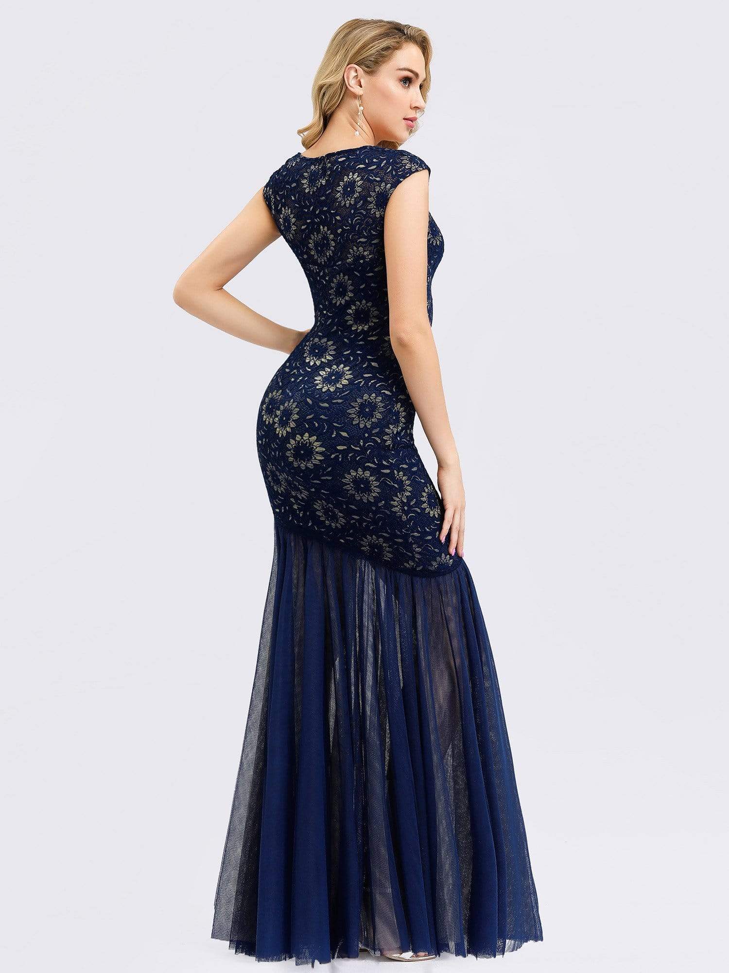 Color=Navy Blue | Women'S V-Neck Cap Sleeve Bodycon Mermaid Dresses-Navy Blue 5 Color=Navy Blue | Women'S V-Neck Cap Sleeve Bodycon Mermaid Dresses-Navy Blue 5