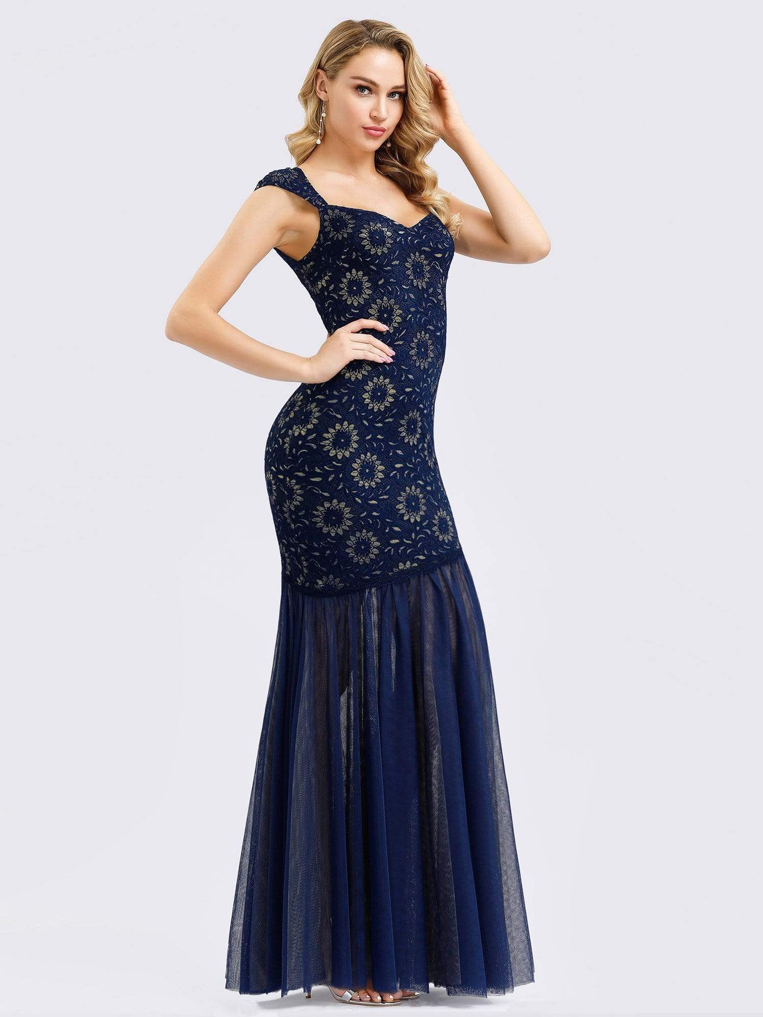 Color=Navy Blue | Women'S V-Neck Cap Sleeve Bodycon Mermaid Dresses-Navy Blue 1 Color=Navy Blue | Women'S V-Neck Cap Sleeve Bodycon Mermaid Dresses-Navy Blue 1