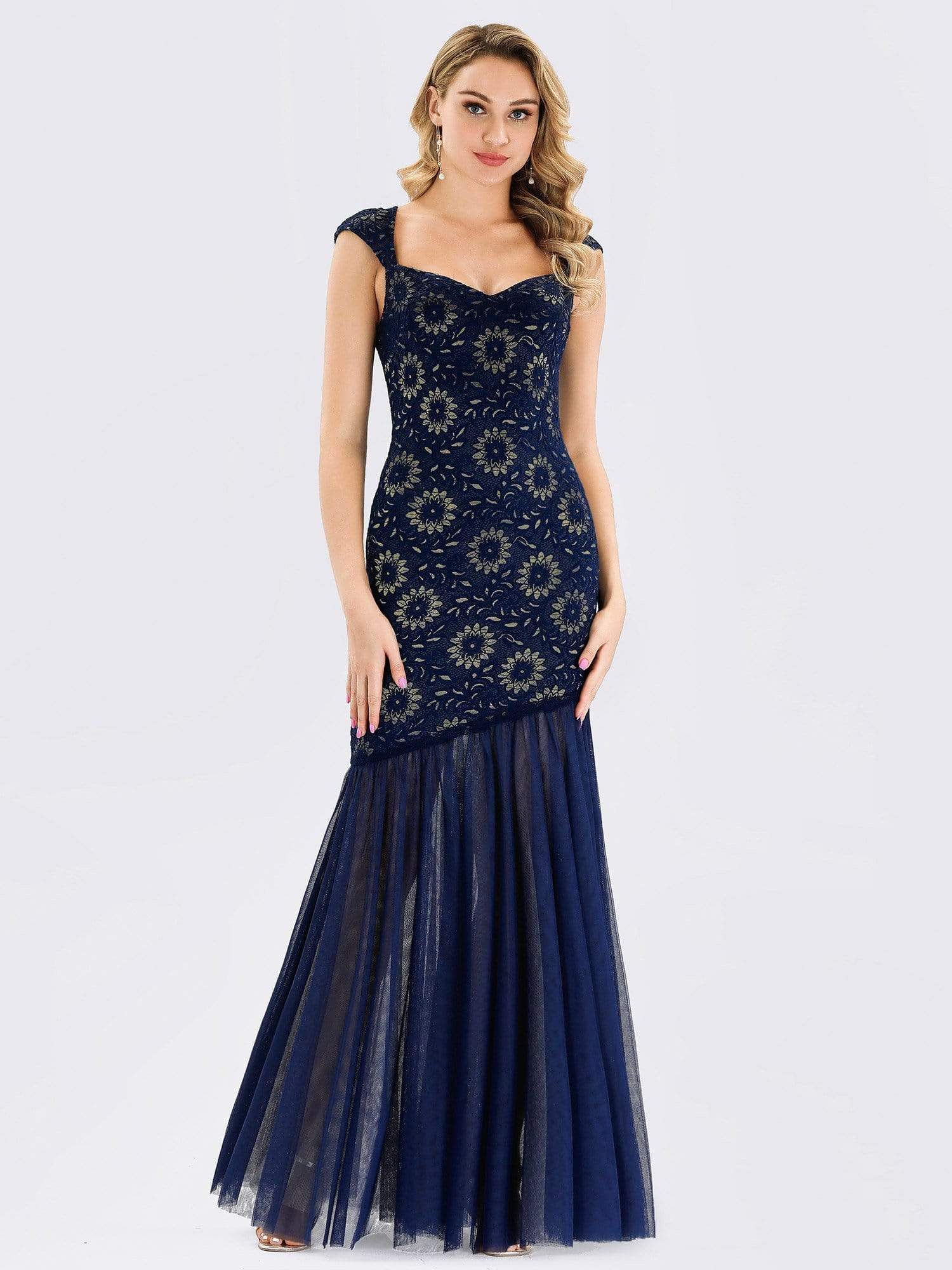 Color=Navy Blue | Women'S V-Neck Cap Sleeve Bodycon Mermaid Dresses-Navy Blue 4 Color=Navy Blue | Women'S V-Neck Cap Sleeve Bodycon Mermaid Dresses-Navy Blue 4