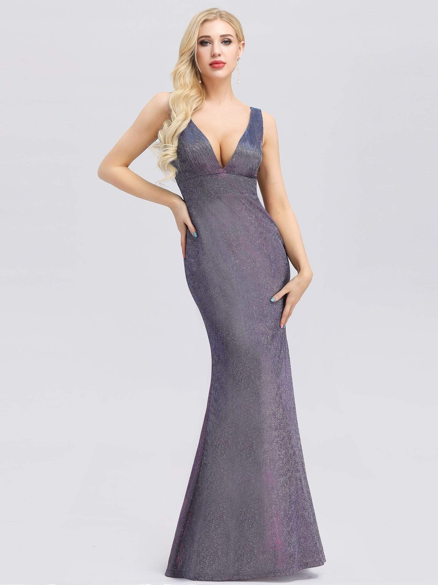 Color=Periwinkle | Deep V Neck Fishtail Evening Dress For Women-Periwinkle 1 Color=Periwinkle | Deep V Neck Fishtail Evening Dress For Women-Periwinkle 1