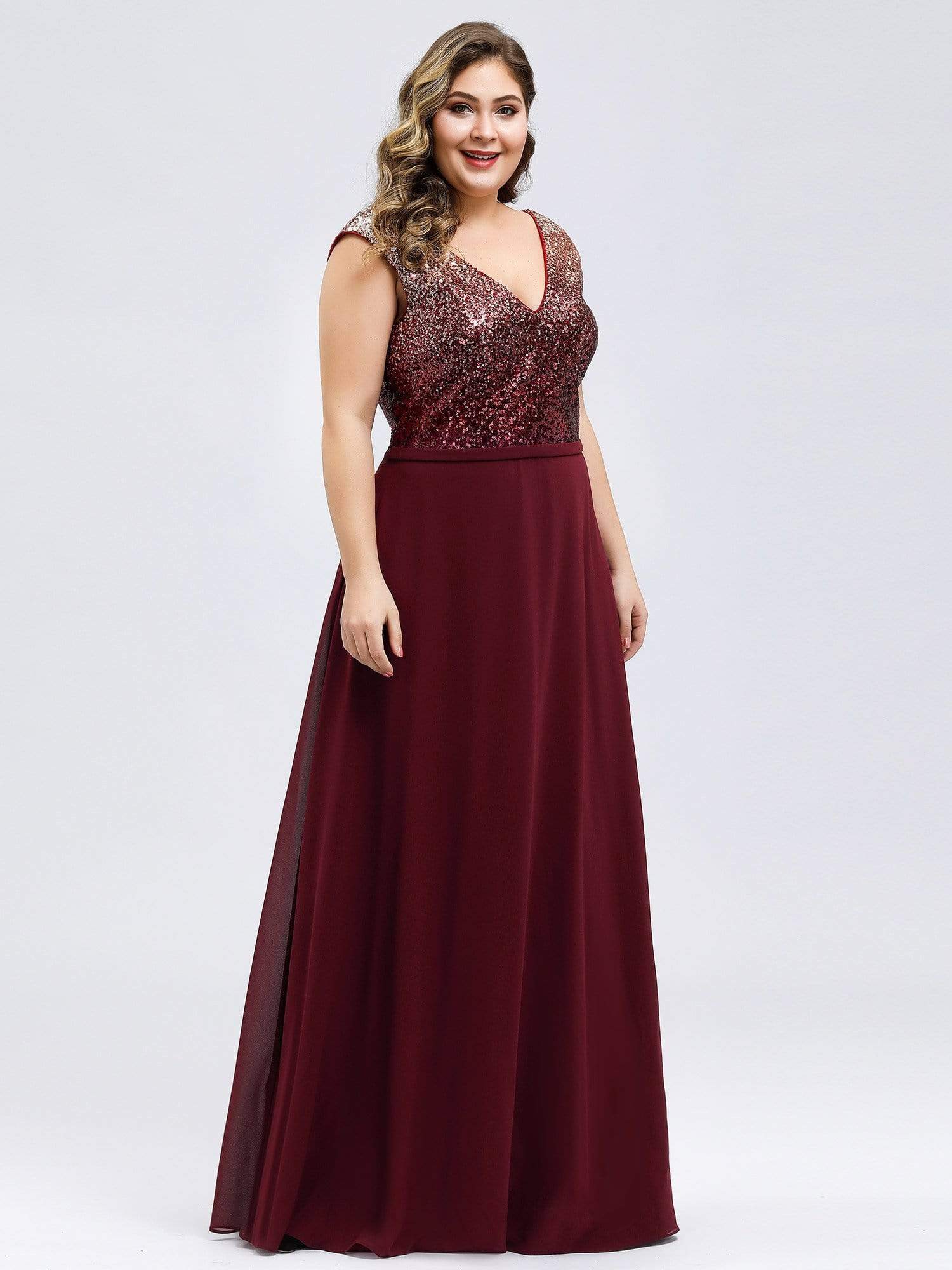 Color=Burgundy | Plus Size V Neck Sleeveless Floor Length Sequin Party Dress-Burgundy 4 Color=Burgundy | Plus Size V Neck Sleeveless Floor Length Sequin Party Dress-Burgundy 4