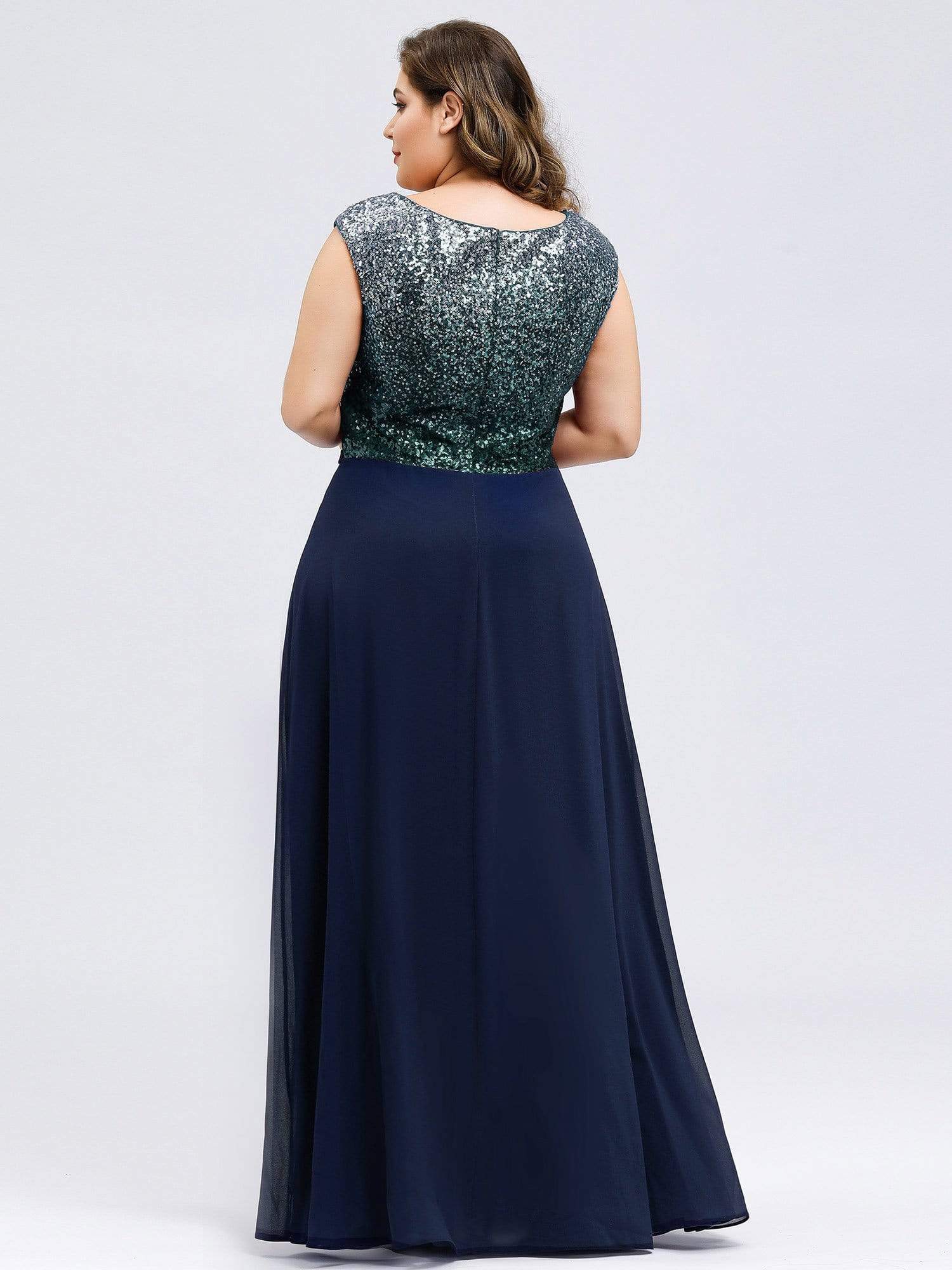 Color=Navy Blue | Plus Size V Neck Sleeveless Floor Length Sequin Party Dress-Navy Blue 2 Color=Navy Blue | Plus Size V Neck Sleeveless Floor Length Sequin Party Dress-Navy Blue 2