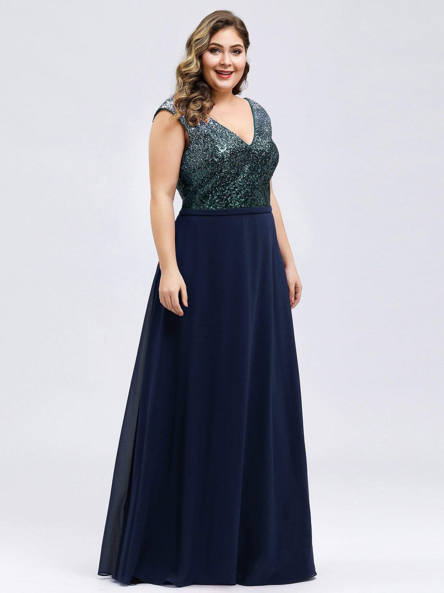 Color=Navy Blue | Plus Size V Neck Sleeveless Floor Length Sequin Party Dress-Navy Blue 4 Color=Navy Blue | Plus Size V Neck Sleeveless Floor Length Sequin Party Dress-Navy Blue 4