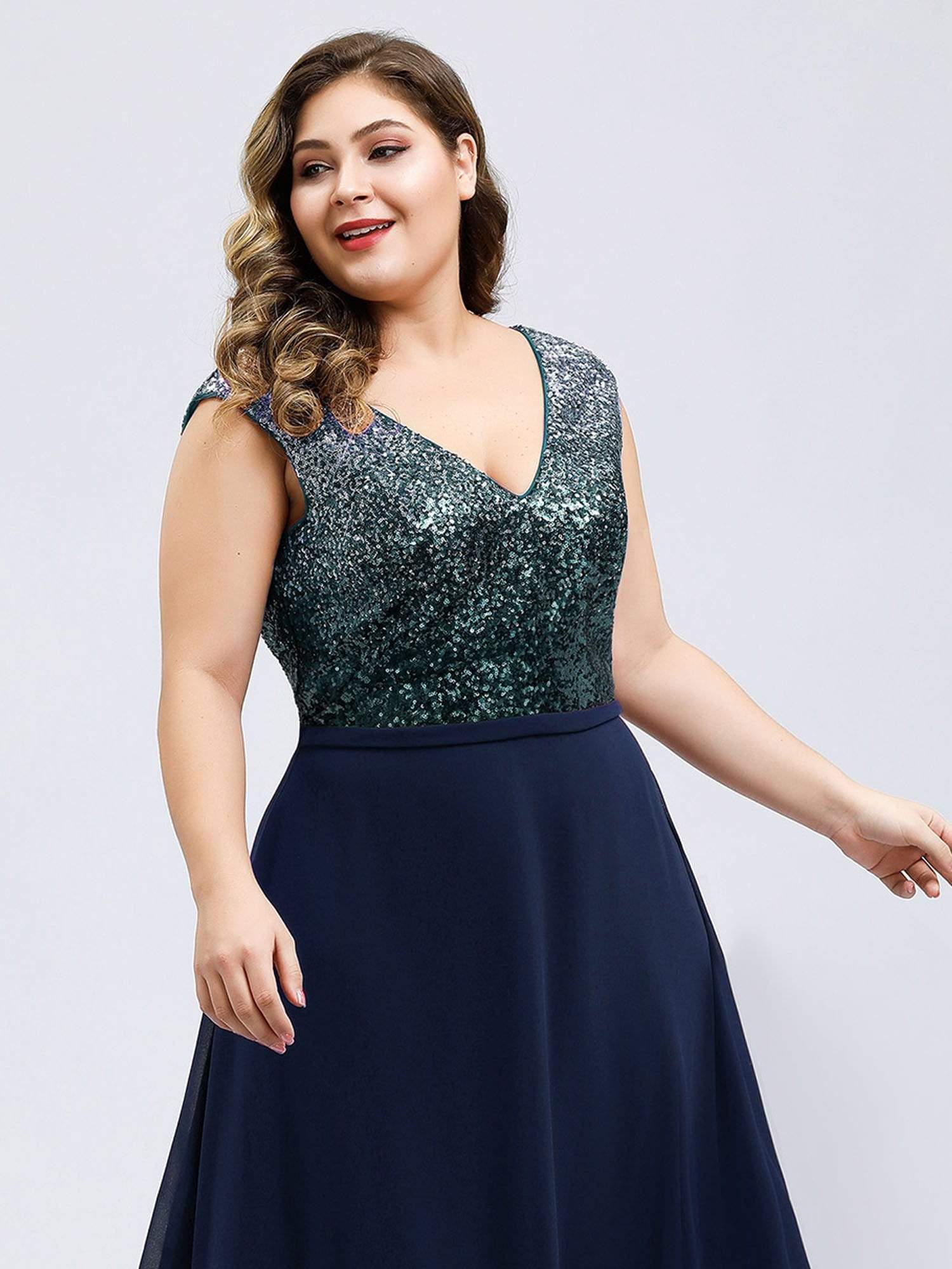 Color=Navy Blue | Plus Size V Neck Sleeveless Floor Length Sequin Party Dress-Navy Blue 5 Color=Navy Blue | Plus Size V Neck Sleeveless Floor Length Sequin Party Dress-Navy Blue 5