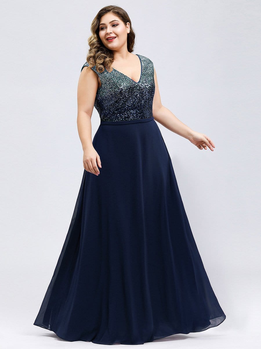 Color=Navy Blue | V Neck Sleeveless Floor Length Sequin Party Dress-Navy Blue 6 Color=Navy Blue | V Neck Sleeveless Floor Length Sequin Party Dress-Navy Blue 6