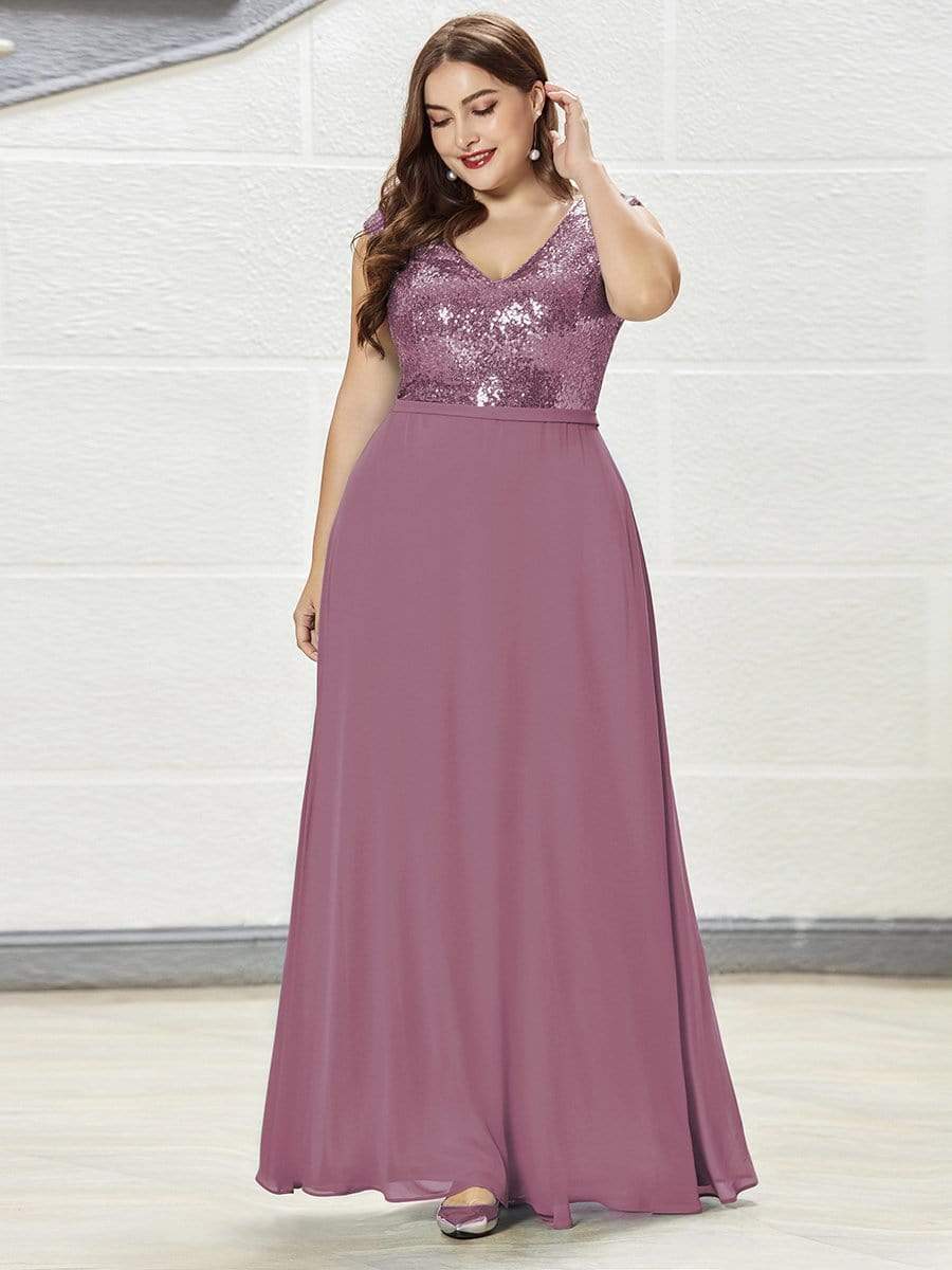 Color=Purple Orchid | Plus Size V Neck Sleeveless Floor Length Sequin Party Dress-Purple Orchid 3 Color=Purple Orchid | Plus Size V Neck Sleeveless Floor Length Sequin Party Dress-Purple Orchid 3