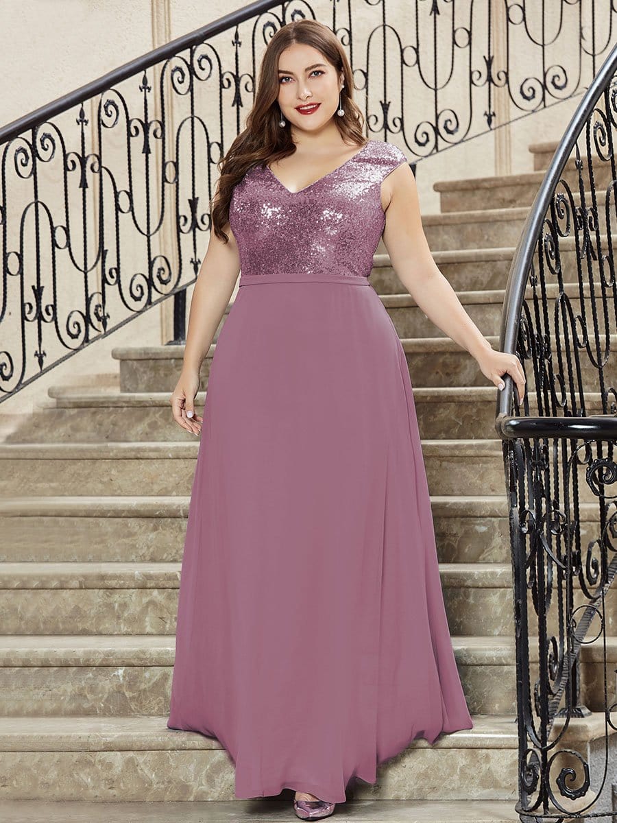 Color=Purple Orchid | V Neck Sleeveless Floor Length Sequin Party Dress-Purple Orchid 14 Color=Purple Orchid | V Neck Sleeveless Floor Length Sequin Party Dress-Purple Orchid 14