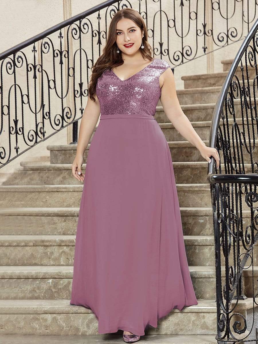 Color=Purple Orchid | Plus Size V Neck Sleeveless Floor Length Sequin Party Dress-Purple Orchid 4 Color=Purple Orchid | Plus Size V Neck Sleeveless Floor Length Sequin Party Dress-Purple Orchid 4