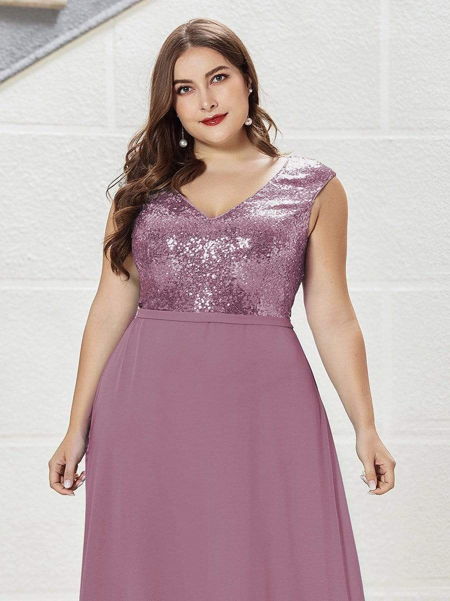 Color=Purple Orchid | Plus Size V Neck Sleeveless Floor Length Sequin Party Dress-Purple Orchid 5 Color=Purple Orchid | Plus Size V Neck Sleeveless Floor Length Sequin Party Dress-Purple Orchid 5