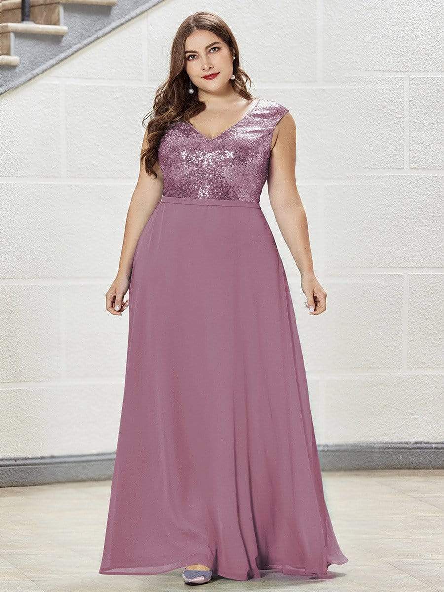 Color=Purple Orchid | Plus Size V Neck Sleeveless Floor Length Sequin Party Dress-Purple Orchid 1 Color=Purple Orchid | Plus Size V Neck Sleeveless Floor Length Sequin Party Dress-Purple Orchid 1