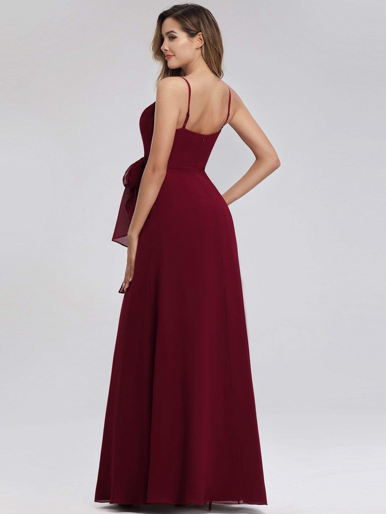 Color=Burgundy | Women'S V-Neck Spaghetti Straps Floor-Length Bridesmaid Dress-Burgundy 2 Color=Burgundy | Women'S V-Neck Spaghetti Straps Floor-Length Bridesmaid Dress-Burgundy 2