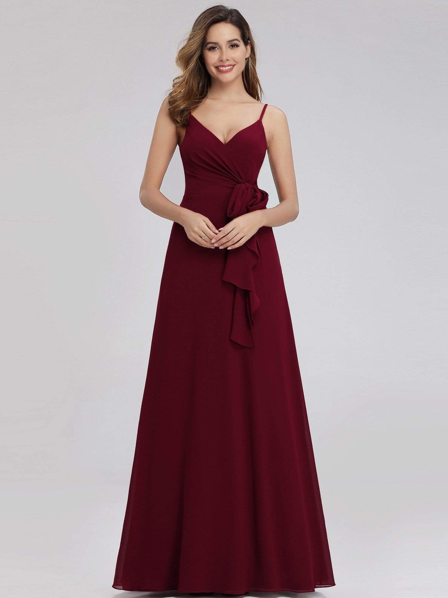 Color=Burgundy | Women'S V-Neck Spaghetti Straps Floor-Length Bridesmaid Dress-Burgundy 1 Color=Burgundy | Women'S V-Neck Spaghetti Straps Floor-Length Bridesmaid Dress-Burgundy 1