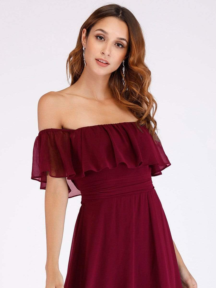 Color=Burgundy | Women'S A-Line Off Shoulder Ruffle Thigh Split Bridesmaid Dress-Burgundy 14 Color=Burgundy | Women'S A-Line Off Shoulder Ruffle Thigh Split Bridesmaid Dress-Burgundy 14