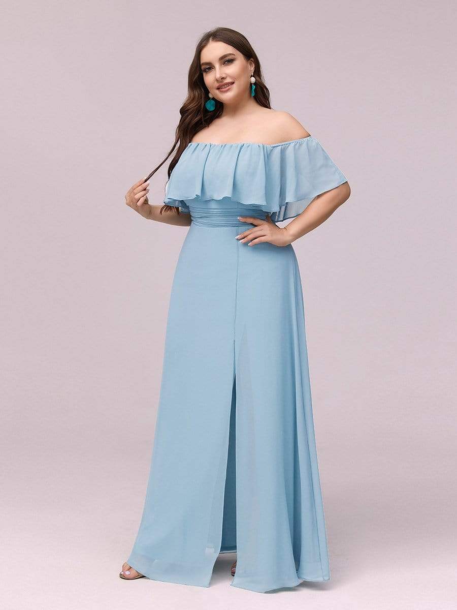 Color=Sky Blue | Women'S A-Line Off Shoulder Ruffle Thigh Split Bridesmaid Dress-Sky Blue 3 Color=Sky Blue | Women'S A-Line Off Shoulder Ruffle Thigh Split Bridesmaid Dress-Sky Blue 3